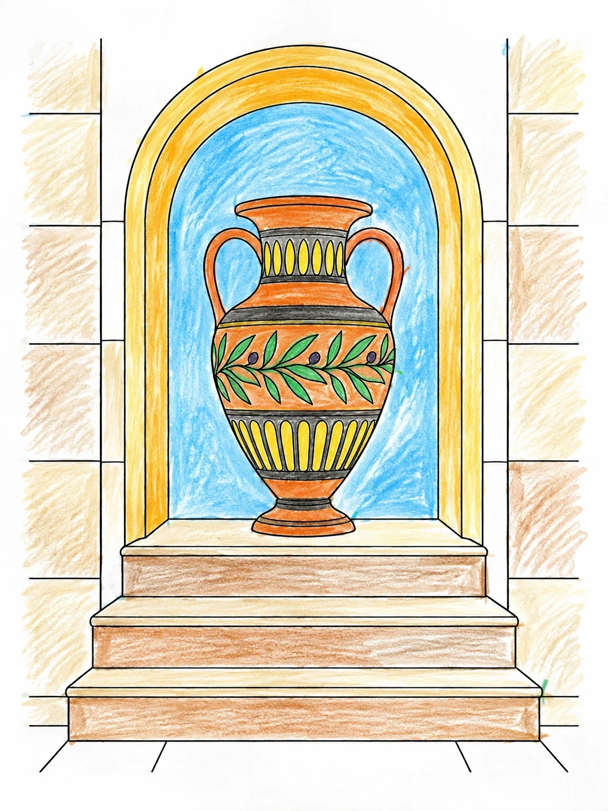 Colored example of the Classical Amphora In Wall Alcove coloring page