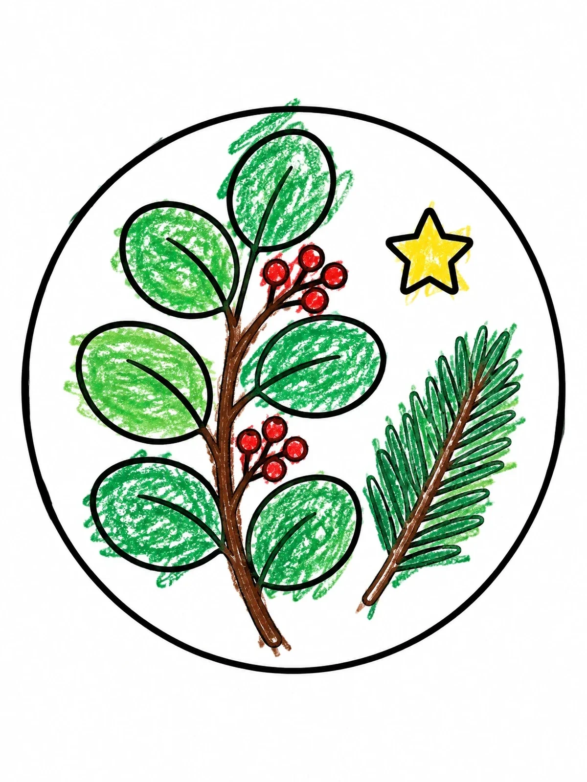 Colored example of the Minimalist Eucalyptus And Pine Sprig coloring page