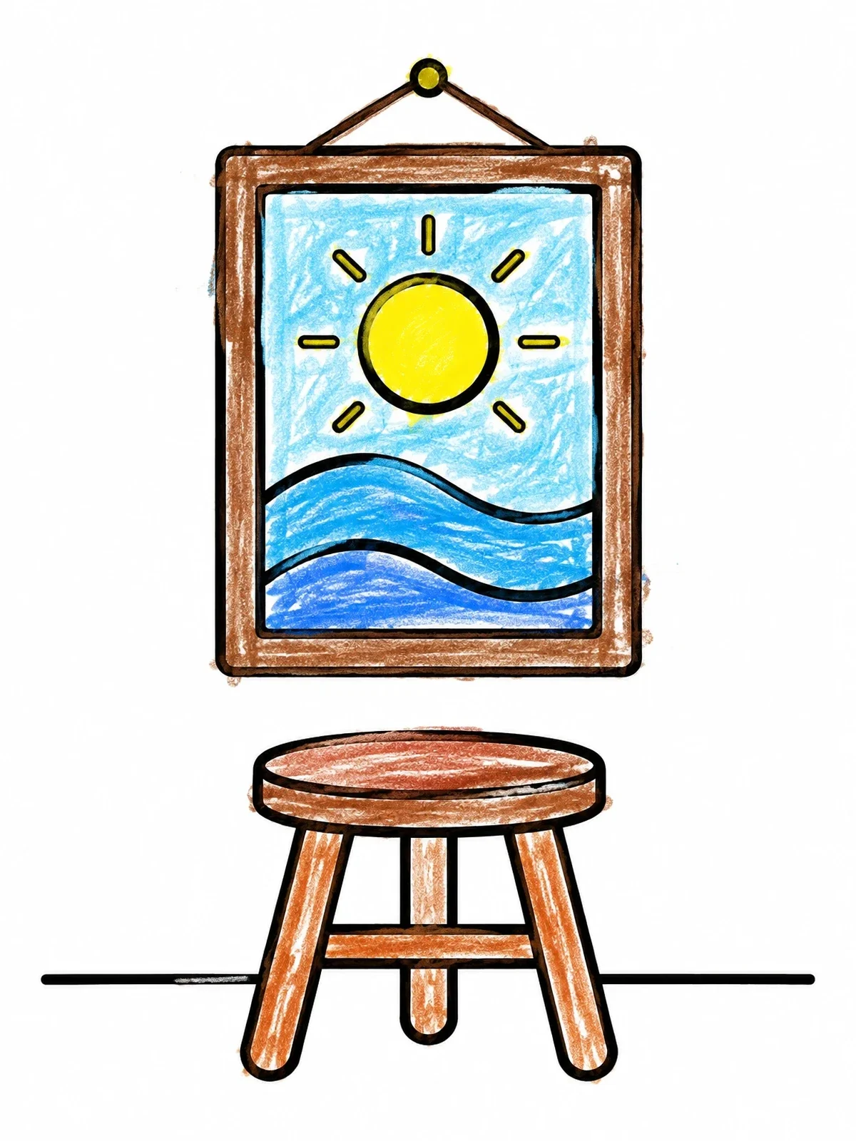 Colored example of the Framed Sun Art Above Stool coloring page
