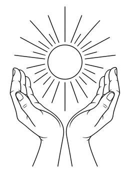 Hands Holding a Radiant Sun coloring page