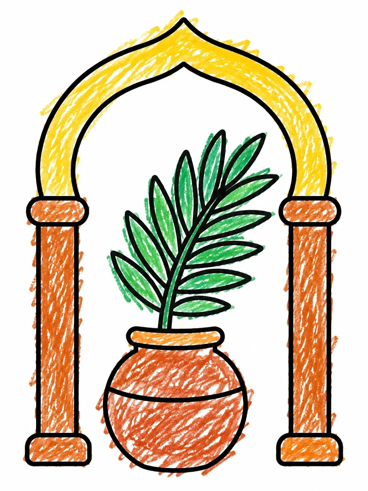 Colored example of the Palm Frond In Clay Vase Arch coloring page