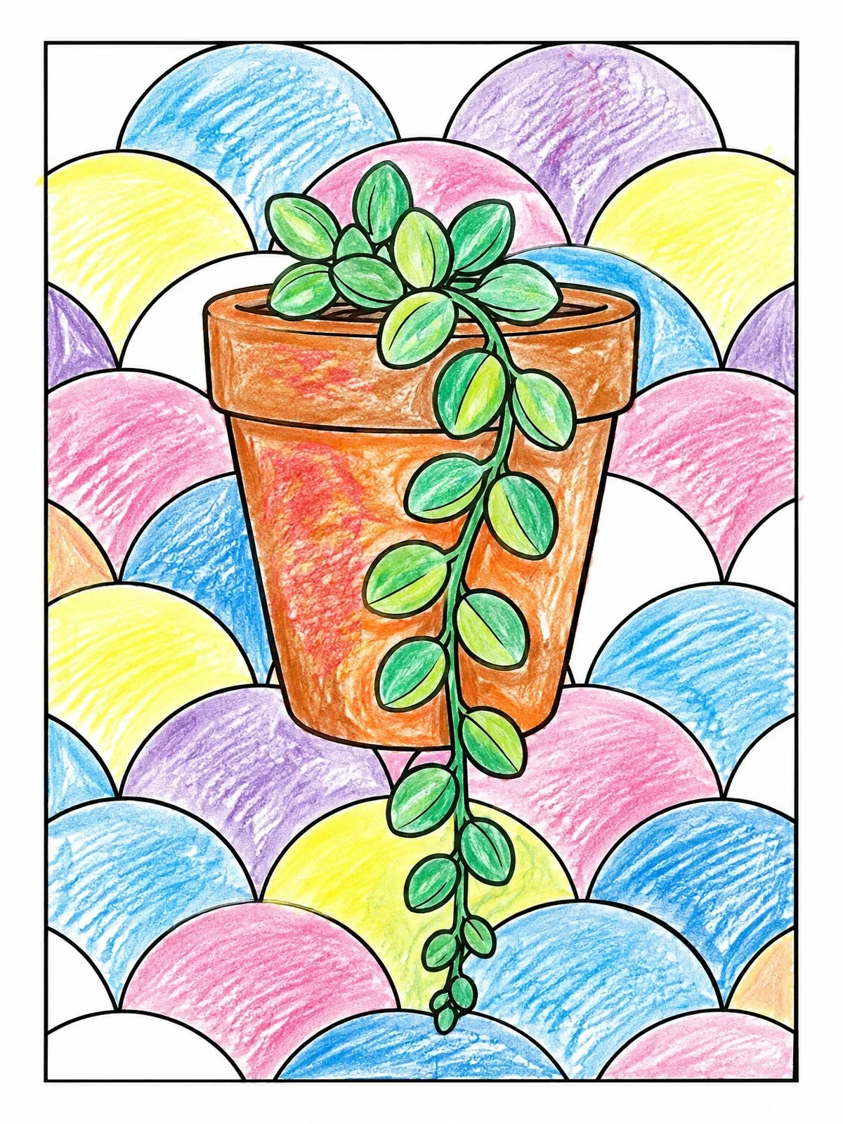 Colored example of the Trailing Succulent In Modern Planter coloring page