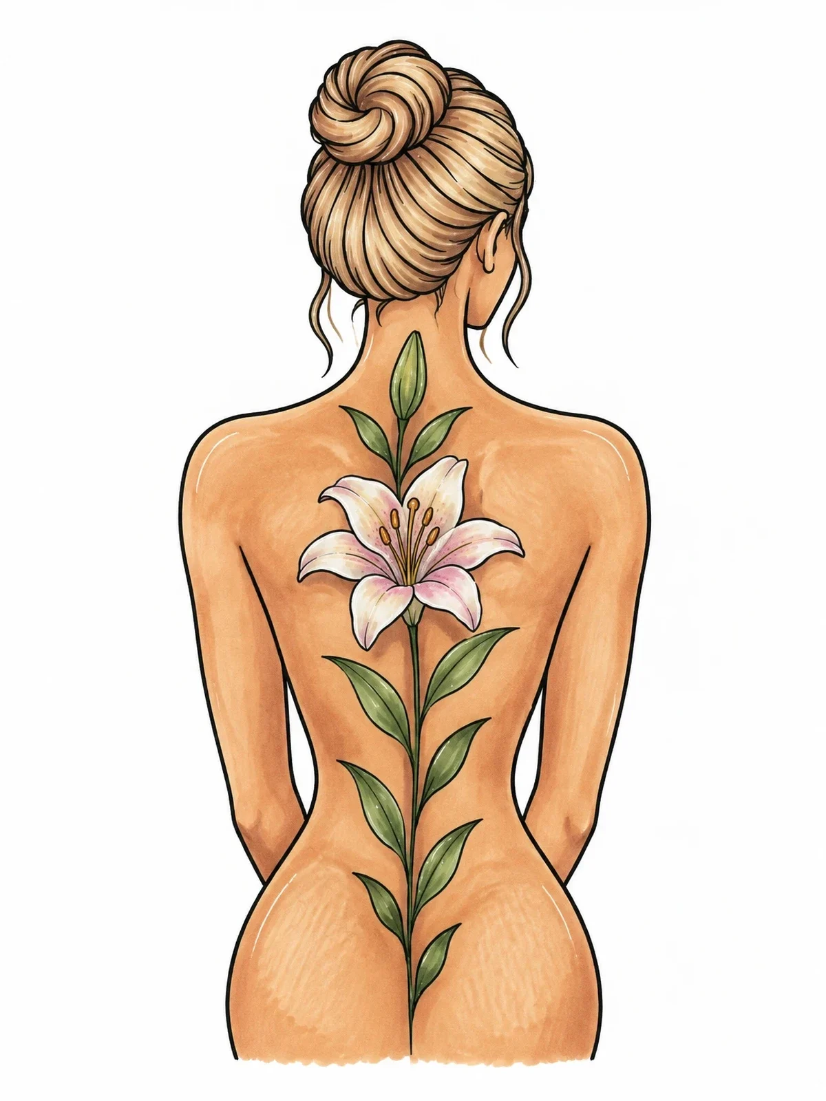 Colored example of the Blooming Lily Along The Spine coloring page