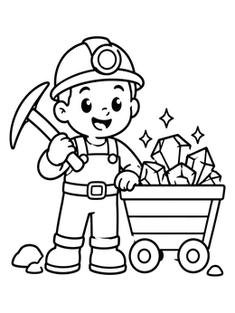 Free printable Cheerful Miner With Gem Cart coloring page
