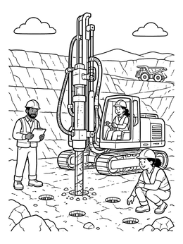 Free printable Mining Crew With Rotary Rock Drill coloring page