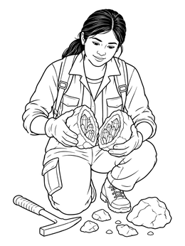 Free printable Geologist Opening A Crystal Geode coloring page