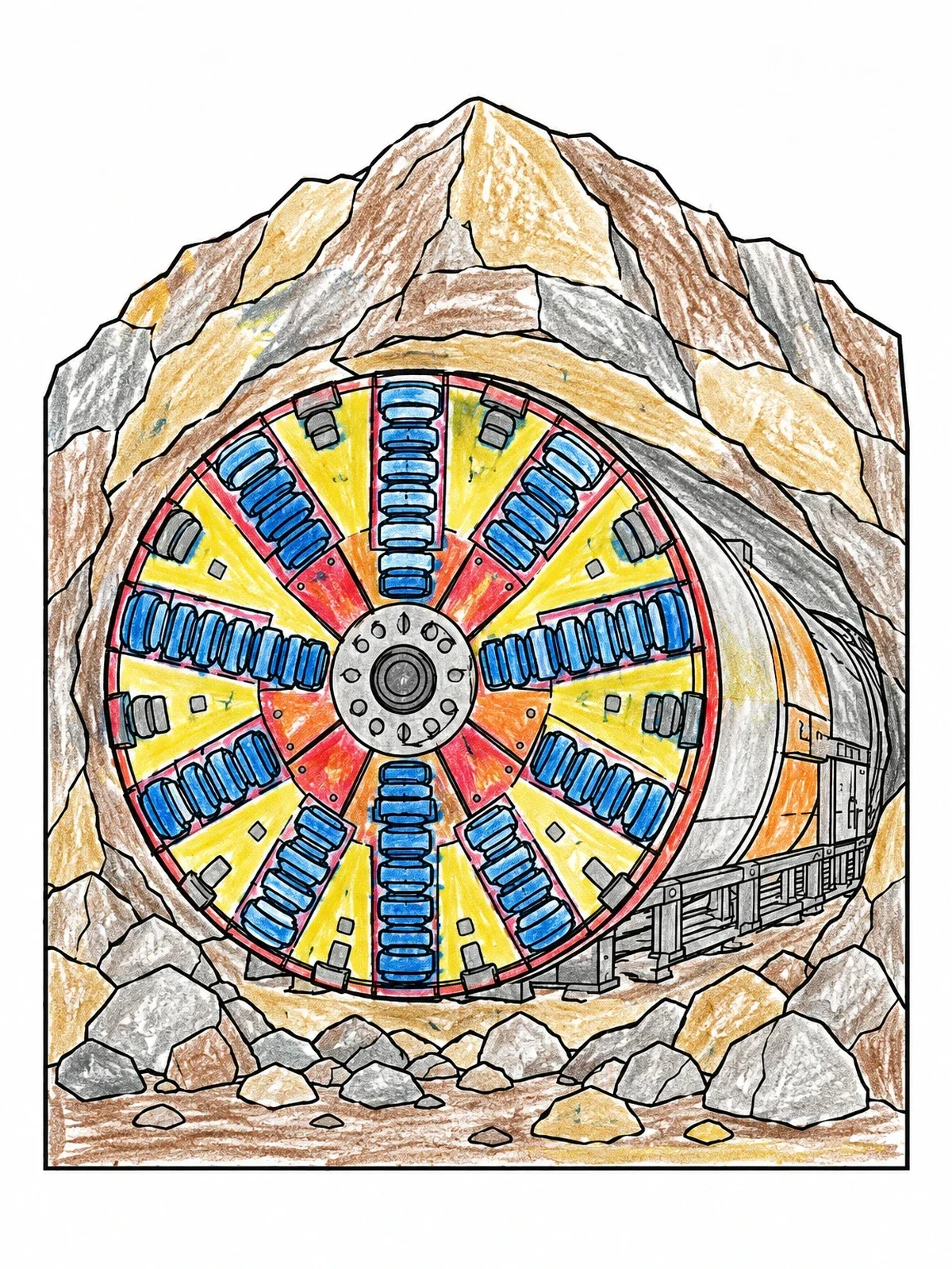 Colored example of the Giant Tunnel Boring Machine coloring page