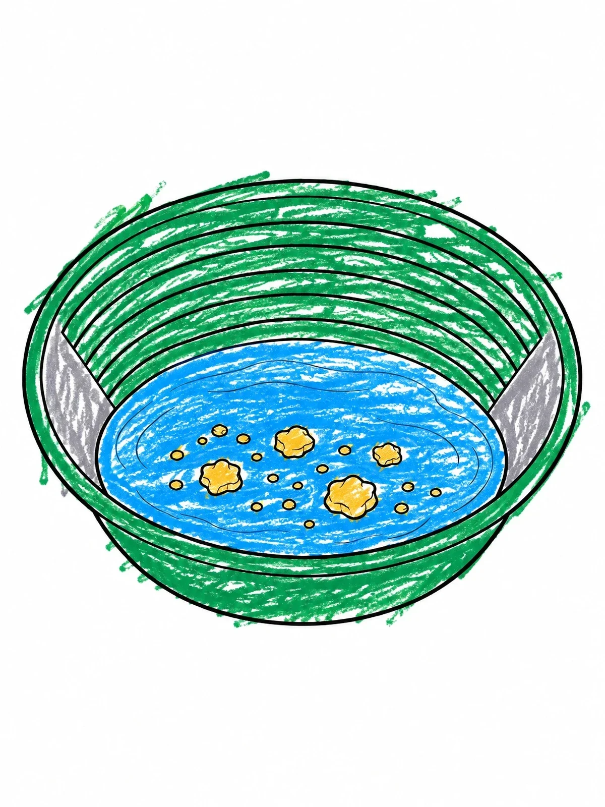 Colored example of the Gold Pan With Water And Nuggets coloring page