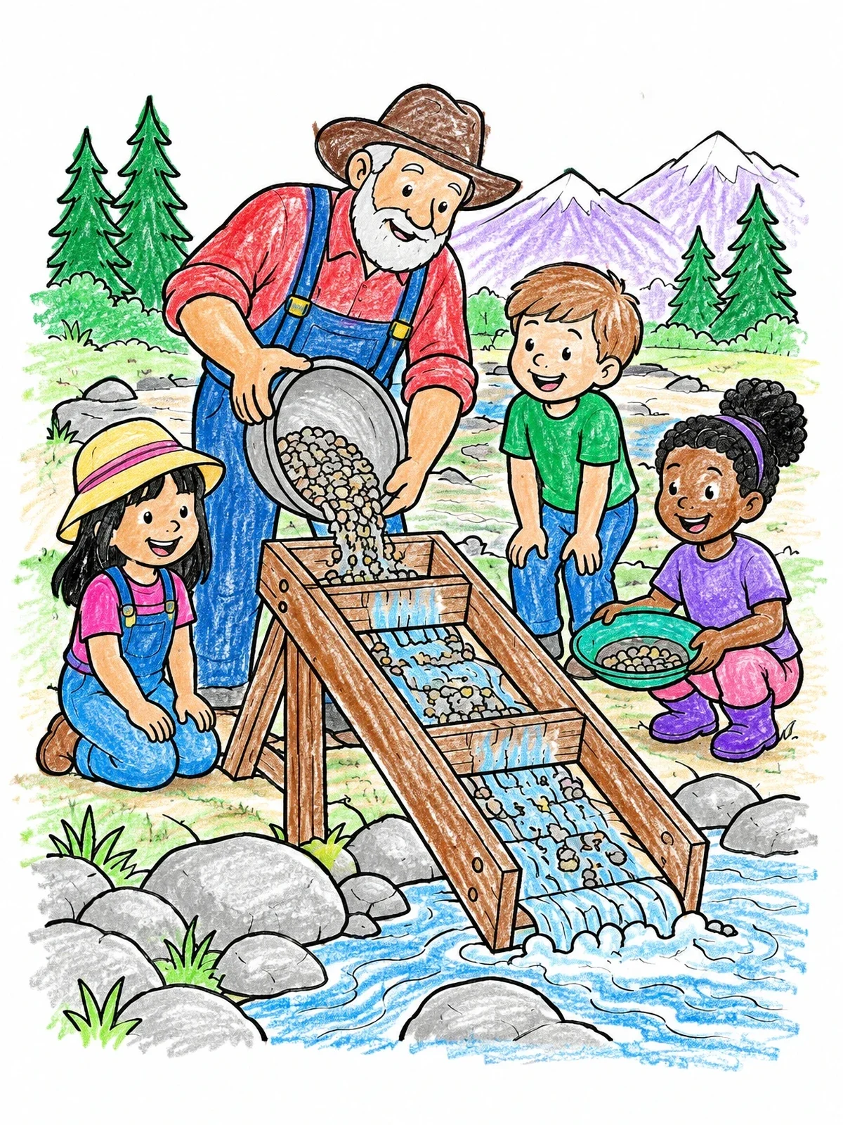 Colored example of the Gold Prospector With Sluice Box coloring page
