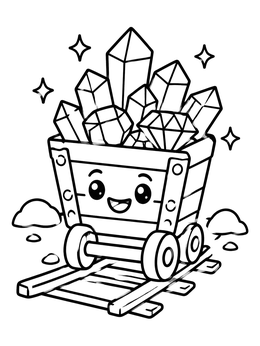 Free printable Happy Mine Cart Filled With Crystals coloring page