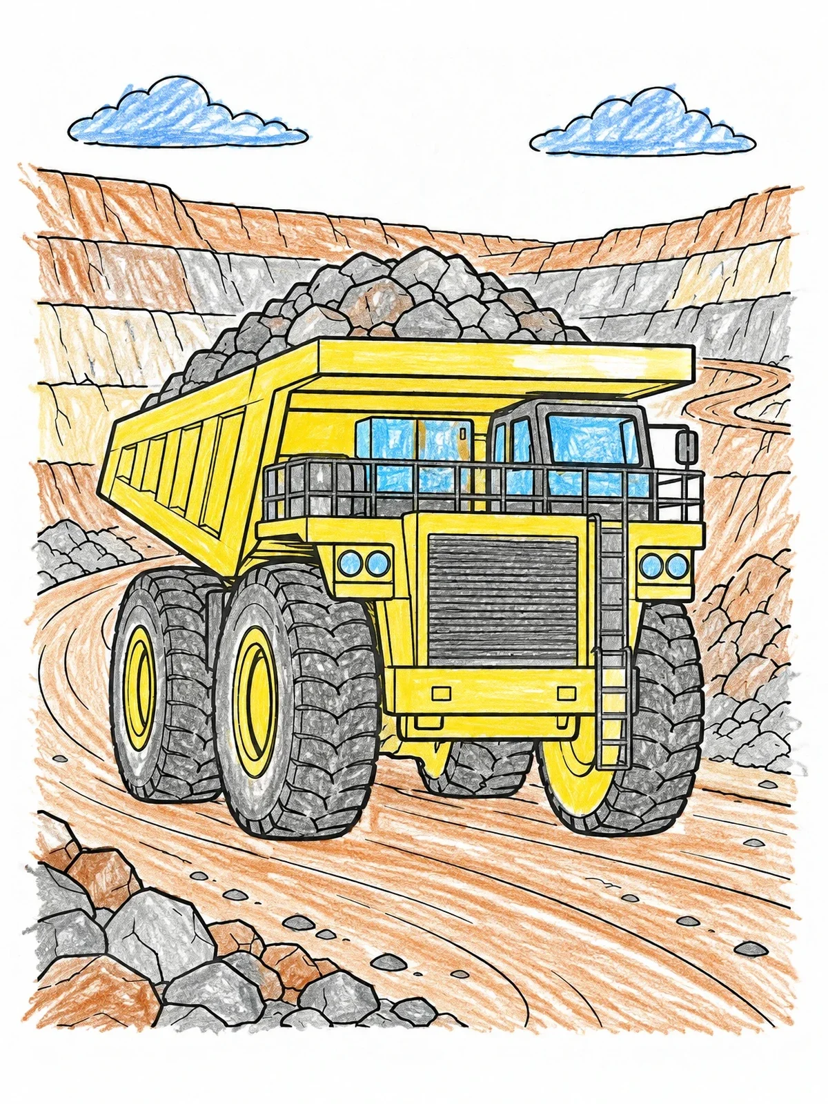 Colored example of the Mining Haul Truck In Open Pit coloring page
