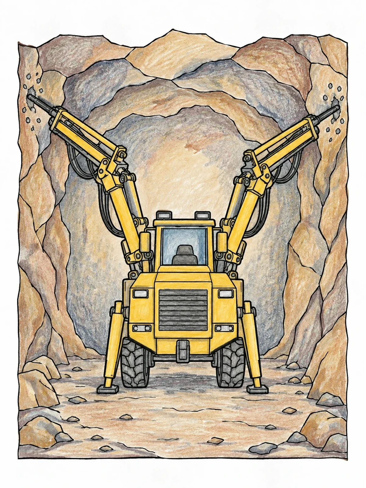 Colored example of the Mining Jumbo Drill In Tunnel coloring page