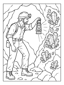 Free printable Miner Finding Crystals In A Cave coloring page