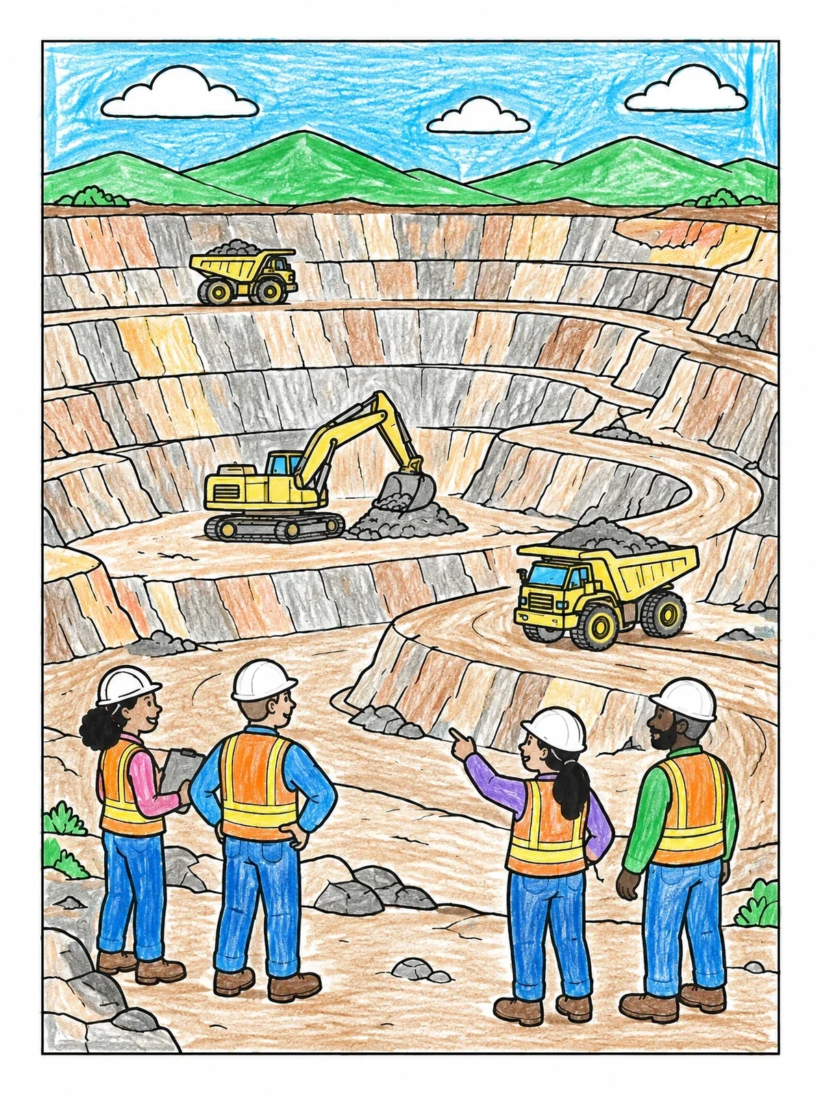 Colored example of the Open Pit Mine And Workers coloring page