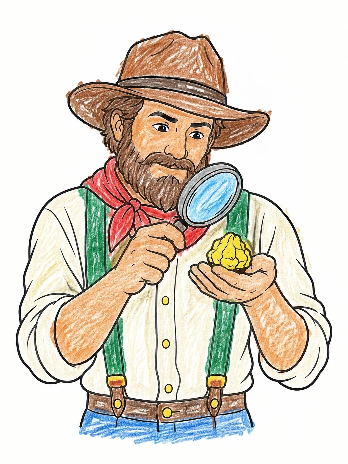 Colored example of the Prospector Inspecting A Gold Nugget coloring page