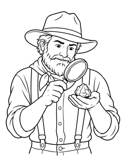 Free printable Prospector Inspecting A Gold Nugget coloring page