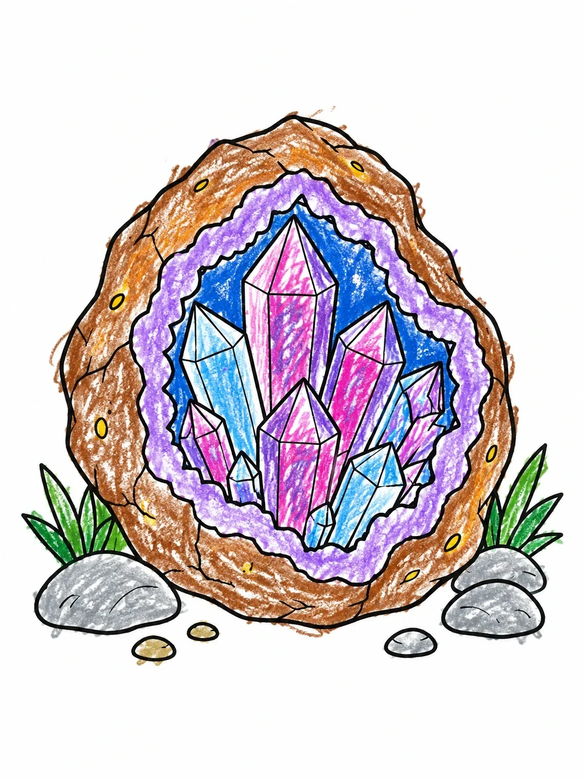 Colored example of the Sparkling Crystal Geode Stone coloring page
