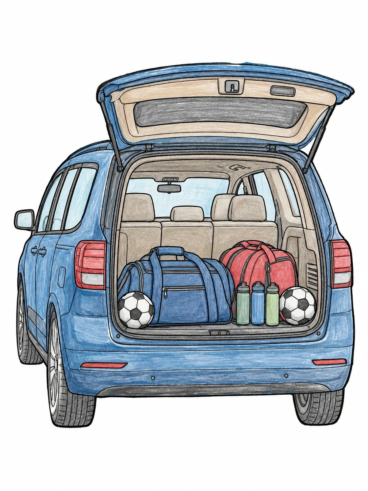 Colored example of the Minivan Trunk Packed For Sports coloring page