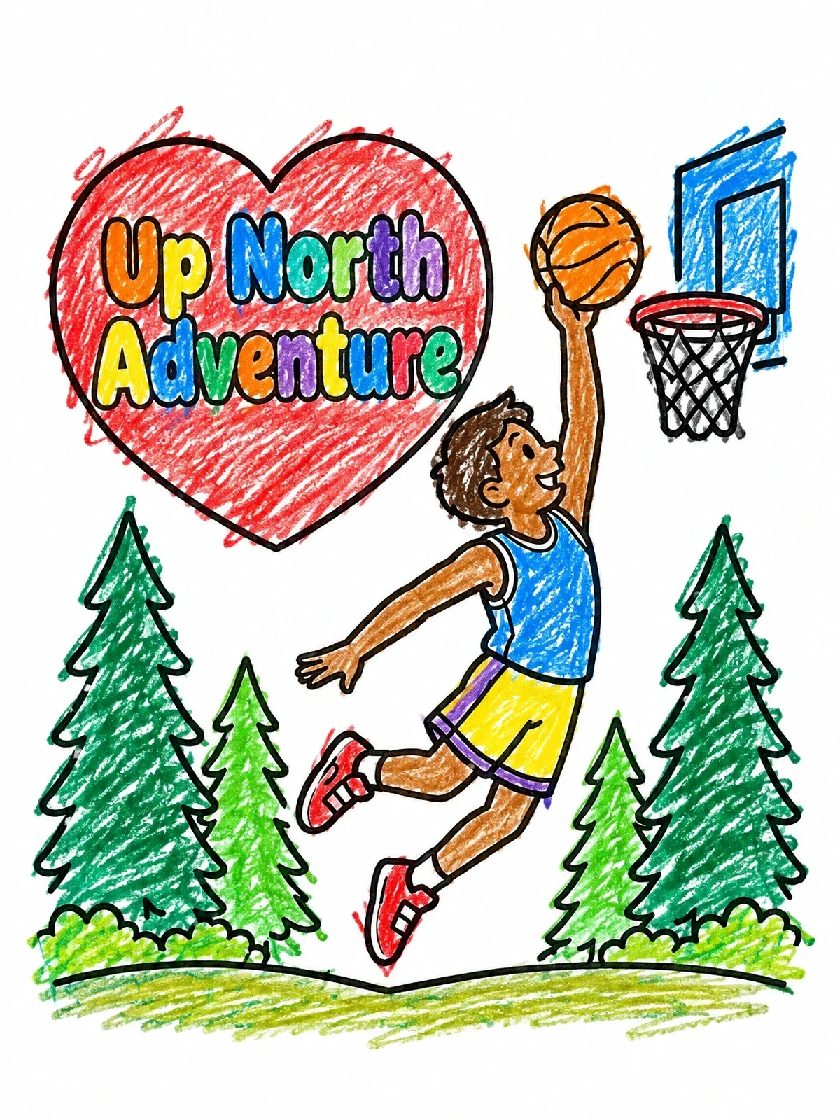 Colored example of the Basketball Fun In The North Woods coloring page