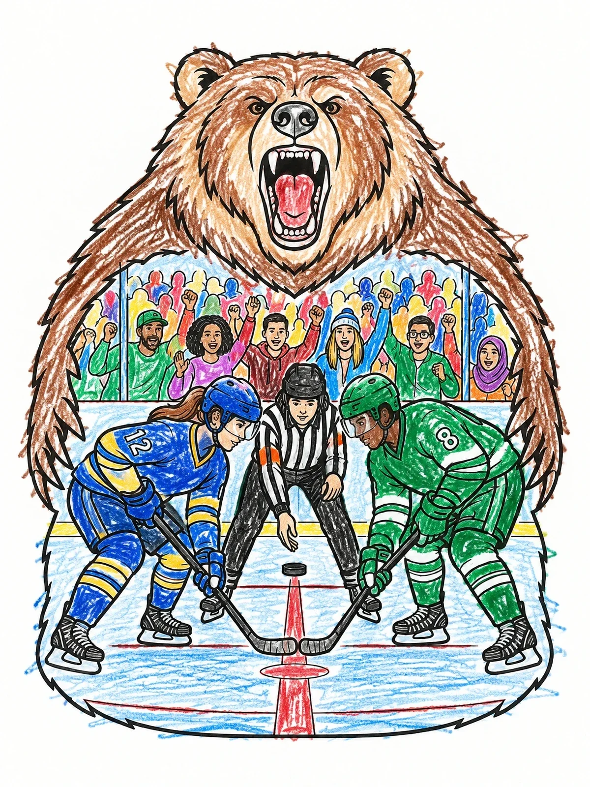 Colored example of the Minnesota Ice Hockey Bear Silhouette coloring page