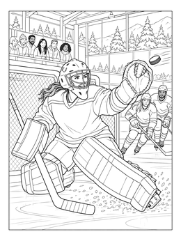 A focused hockey goalie makes a glove save in this Minnesota coloring page.