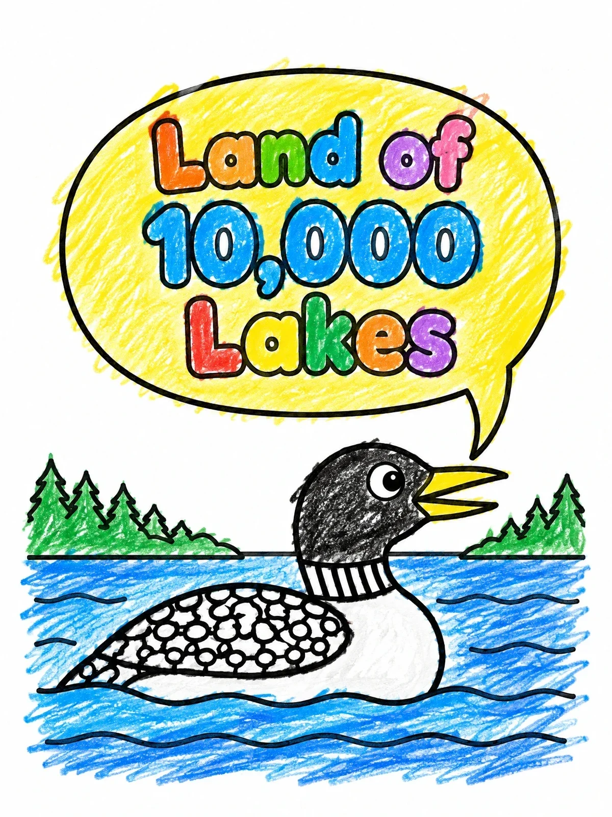 Colored example of the Minnesota Loon On Lake coloring page