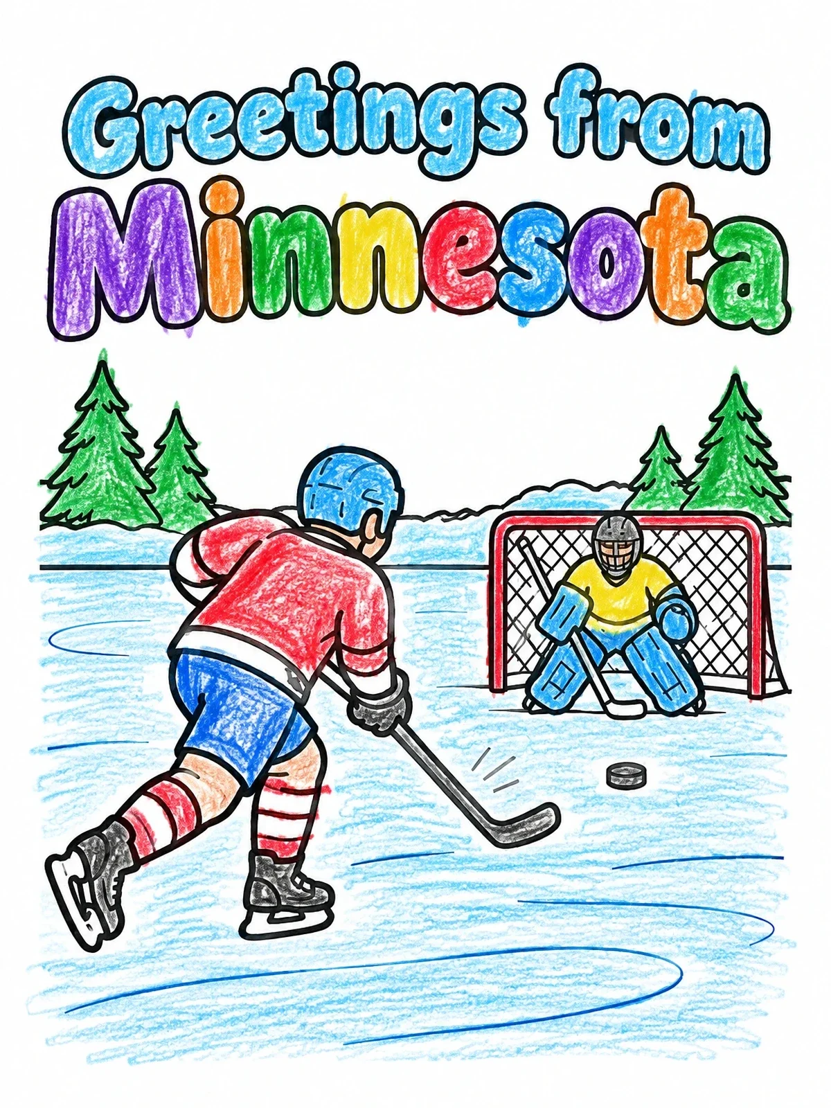 Colored example of the Minnesota Pond Hockey Action coloring page
