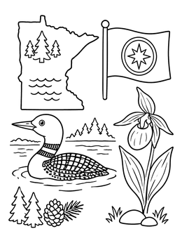 Free printable Minnesota State Symbols Collage coloring page
