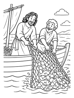 Free printable Miraculous Catch Of Fish With Jesus coloring page