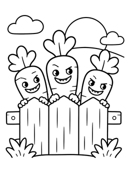 Free printable Mischievous Carrots Behind Garden Fence coloring page