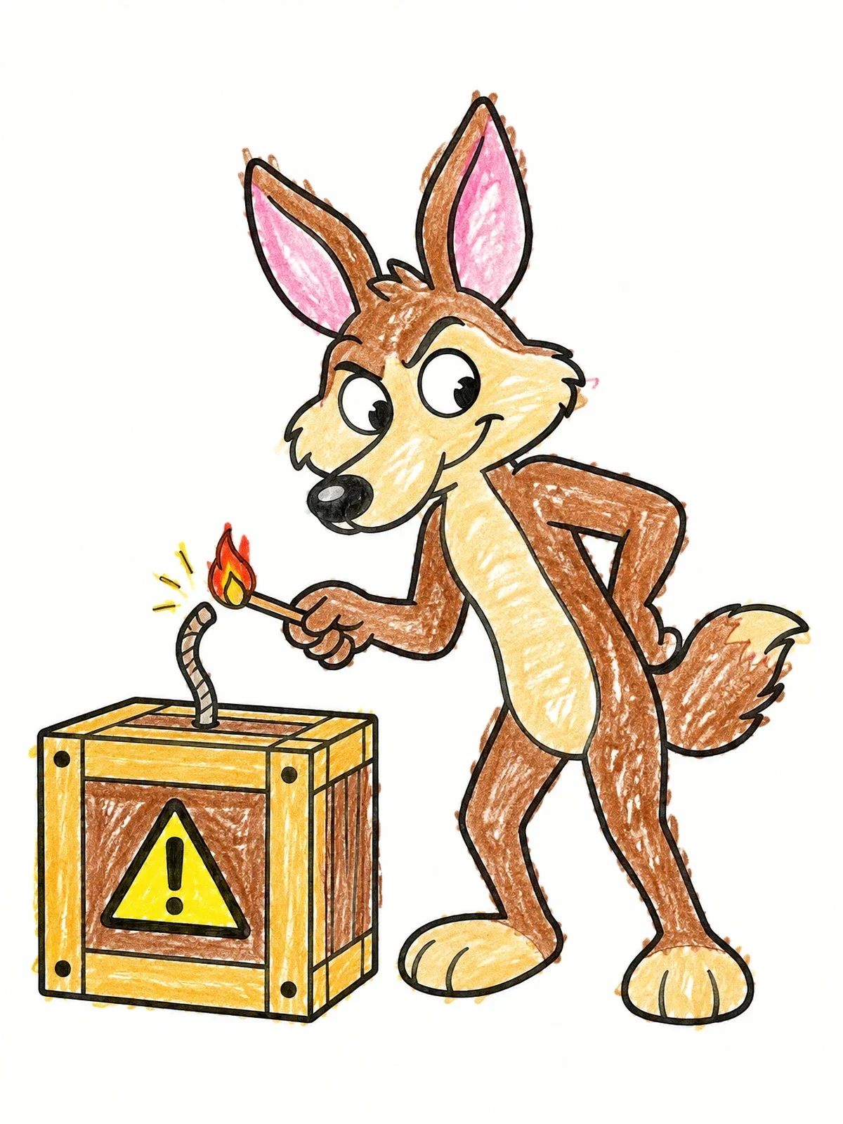 Colored example of the Mischievous Cartoon Coyote With Fuse Box coloring page