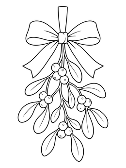 A festive mistletoe bundle in this christmas bows coloring page.