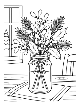 Free printable Holiday Mistletoe In A Mason Jar coloring page