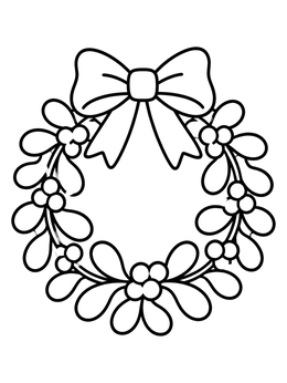 Free printable Holiday Mistletoe Wreath With Bow coloring page