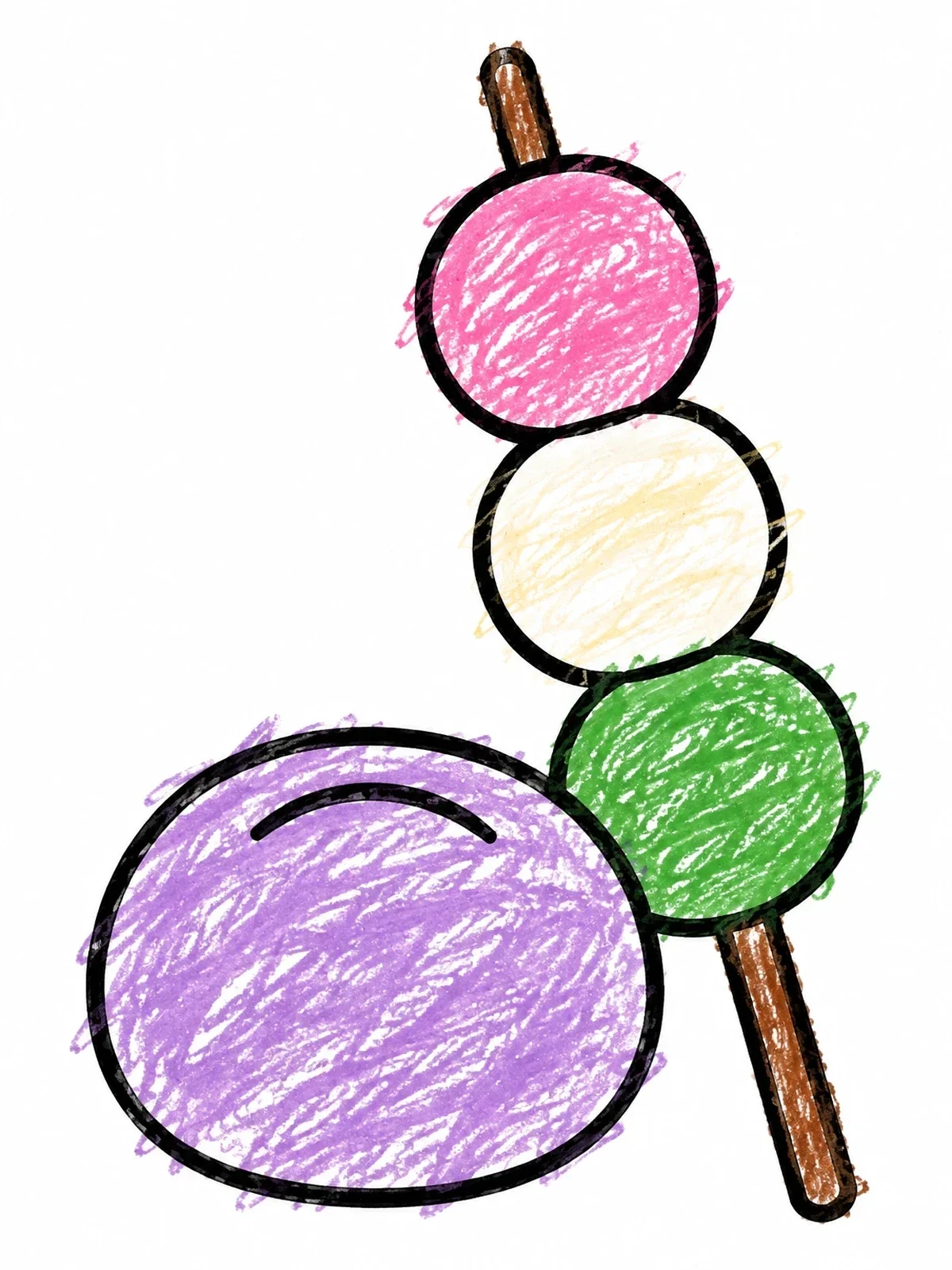 Colored example of the Dango Skewer And Rice Cake coloring page