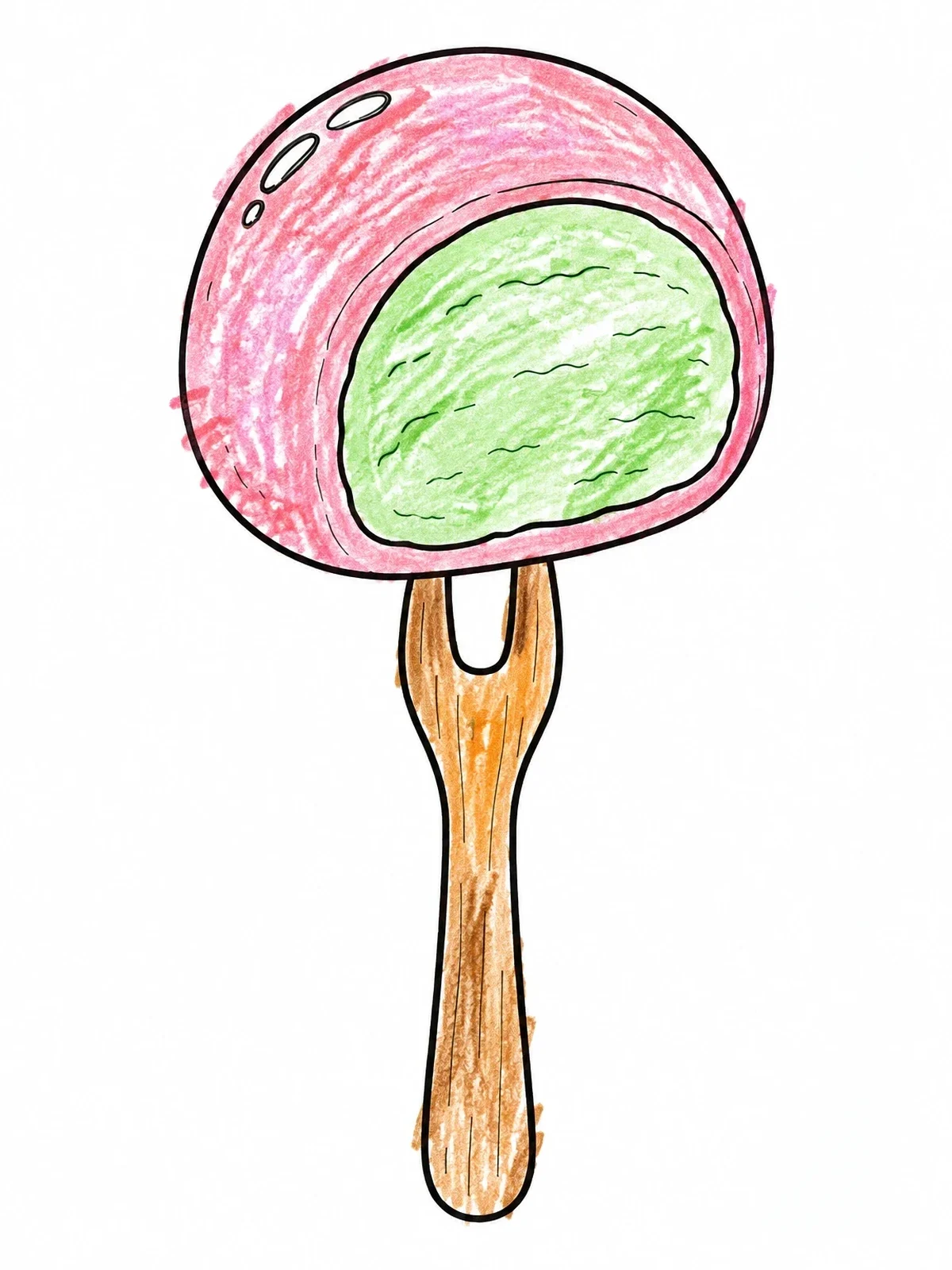 Colored example of the Mochi Ice Cream On Wooden Fork coloring page