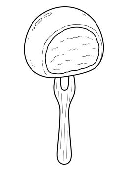 A sliced sweet dessert on a fork in this mochi coloring page.