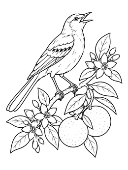 Free printable Mockingbird On Orange Blossom Branch coloring page