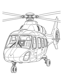 Detailed helicopter coloring page showing a modern passenger helicopter with cockpit seats and rotor.