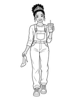 Free printable Modern Hipster Princess In Overalls coloring page