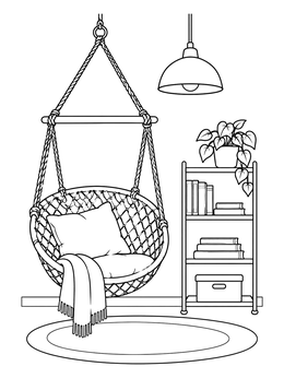 Free printable Cozy Hammock Chair Reading Nook coloring page