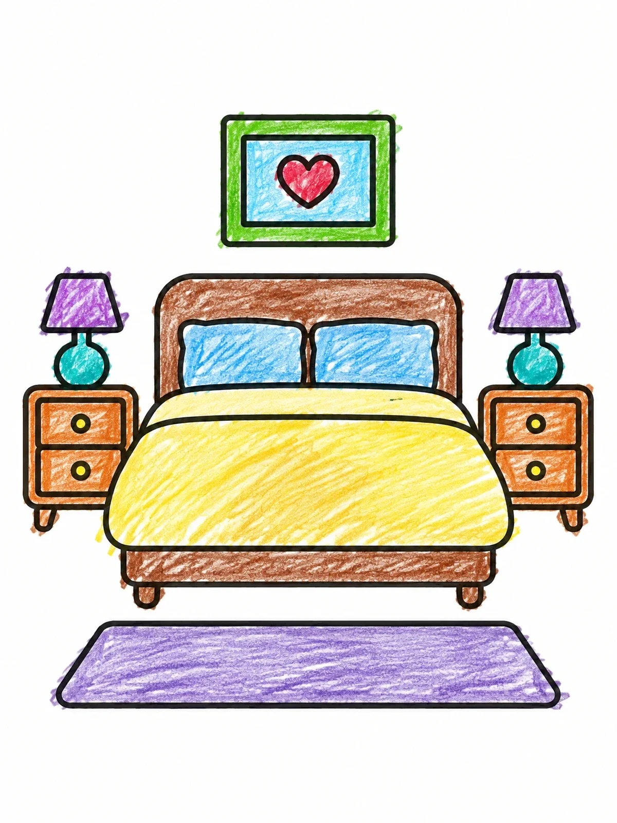 Colored example of the Cozy Minimalist Bedroom Setup coloring page