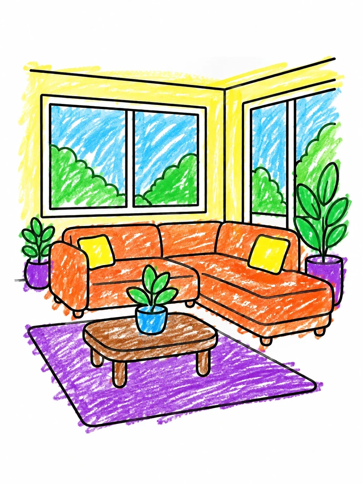 Colored example of the Cozy Modern Living Room With Sofa coloring page
