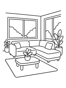 Free printable Cozy Modern Living Room With Sofa coloring page