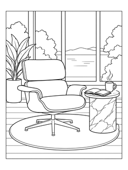 Free printable Cozy Modern Lounge Chair By The Window coloring page