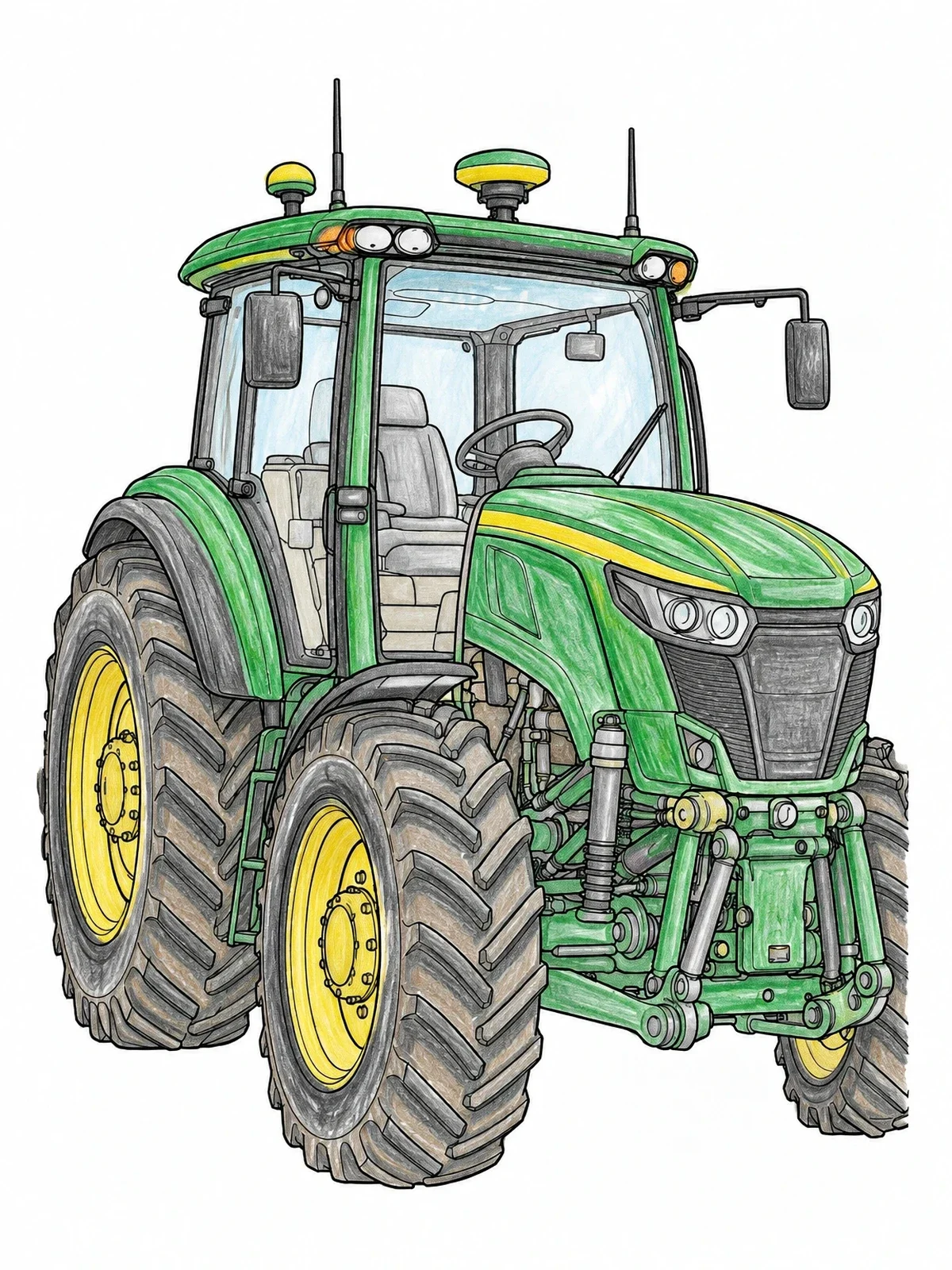 Colored example of the Modern Row Crop Farm Tractor coloring page