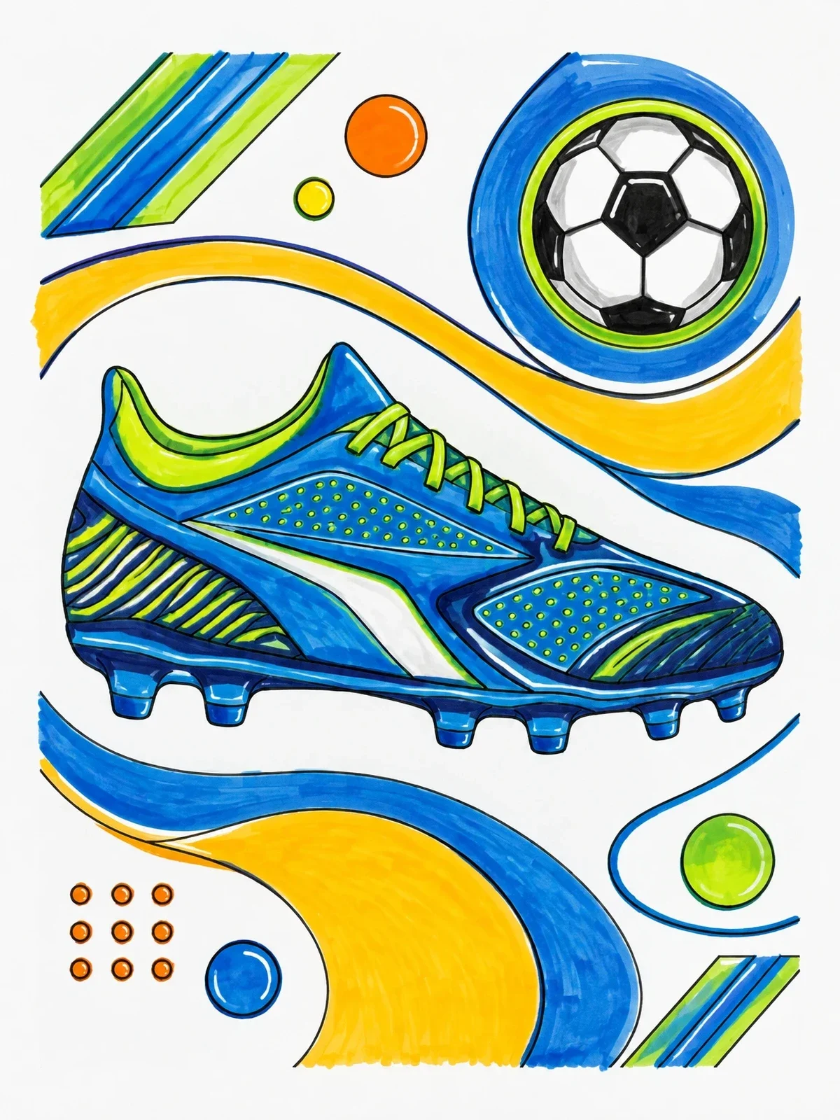 Colored example of the Modern Soccer Cleat With Ball coloring page