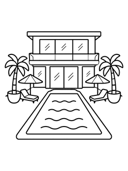 Free printable Modern Villa With Backyard Pool coloring page