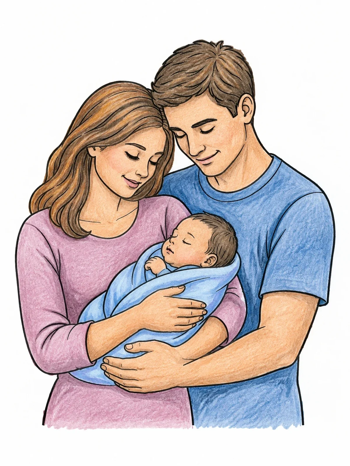 Colored example of the Parents Holding Their Newborn Baby coloring page