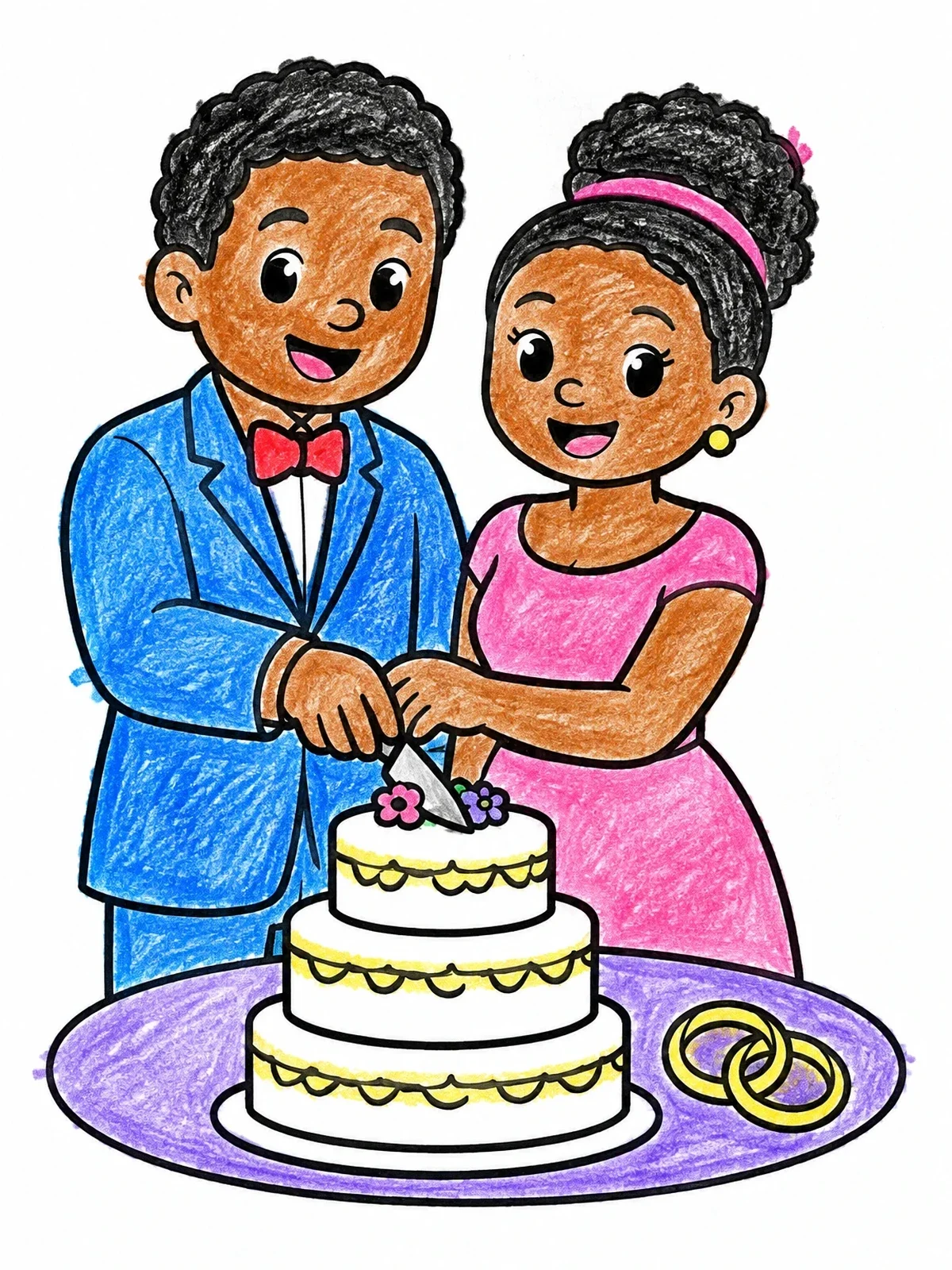 Colored example of the Parents Cutting An Anniversary Cake coloring page